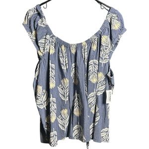 Old Navy Blue and Yellow Leaf Print Top
